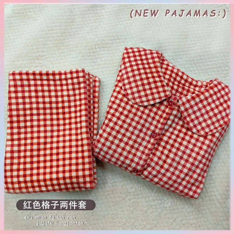 【红色格子】睡衣女秋冬季加绒加厚2024年新款可外穿家居服套装