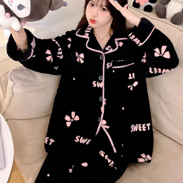 2024秋冬季新款舒适保暖睡衣女气质长袖套装时尚宽松可外穿家居服