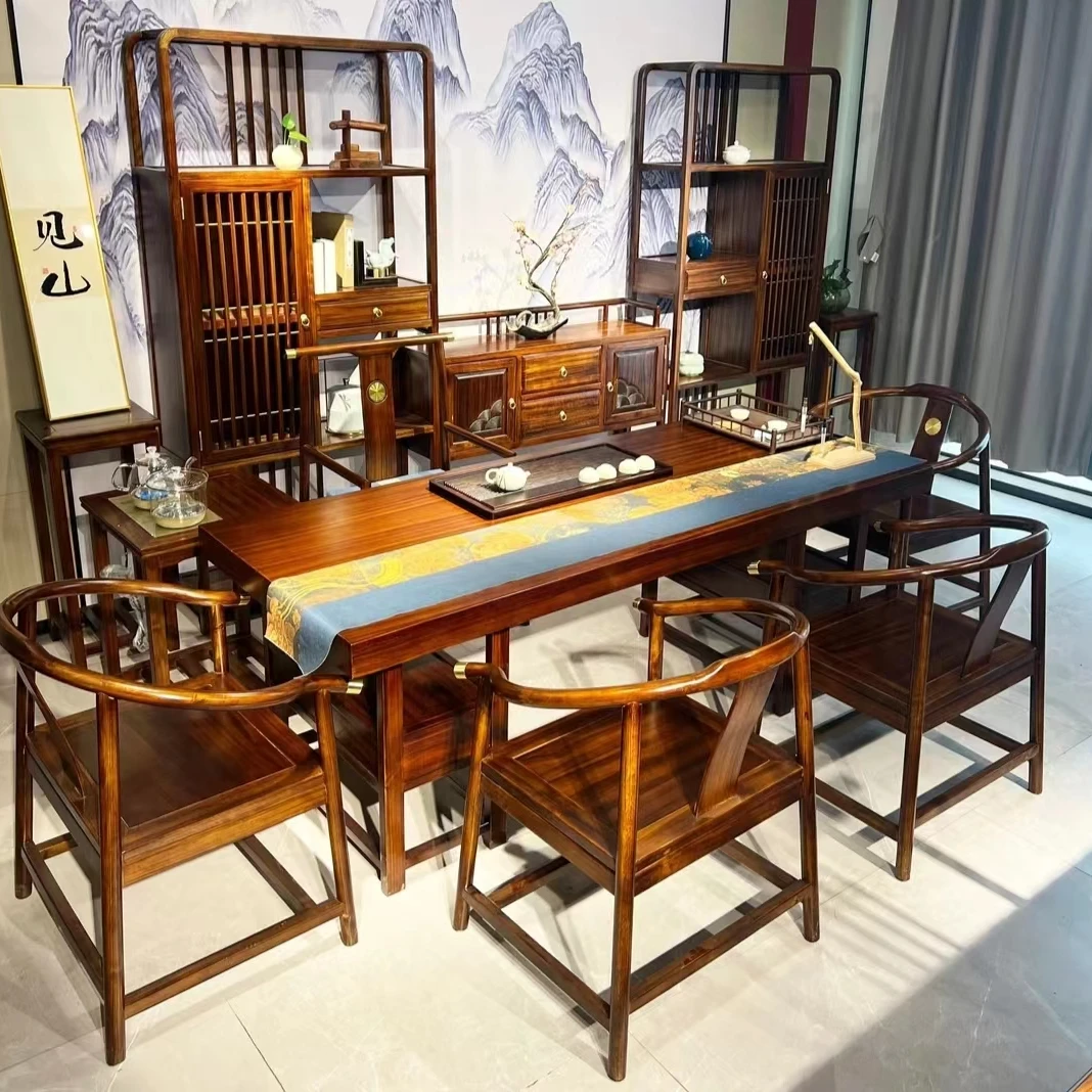 1.8米茶台1中原主椅 4个官帽椅带茶水柜