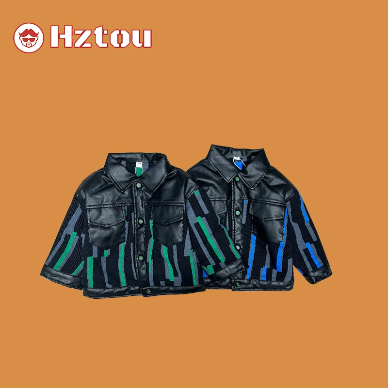 HZT冬季男宝加绒皮拼接外套LSQ028