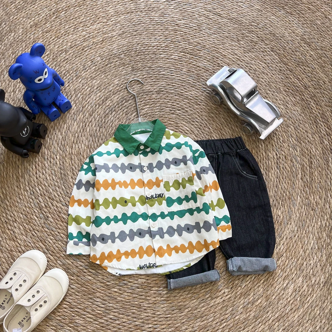 HZT秋季男宝韩版时尚彩色波纹衬衫SQ1155