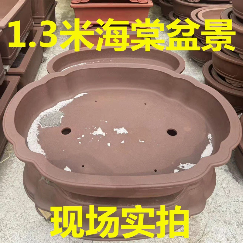 紫砂海棠花盆1.3米超大盆景花盆大口径户外庭院陶瓷花盆特价清