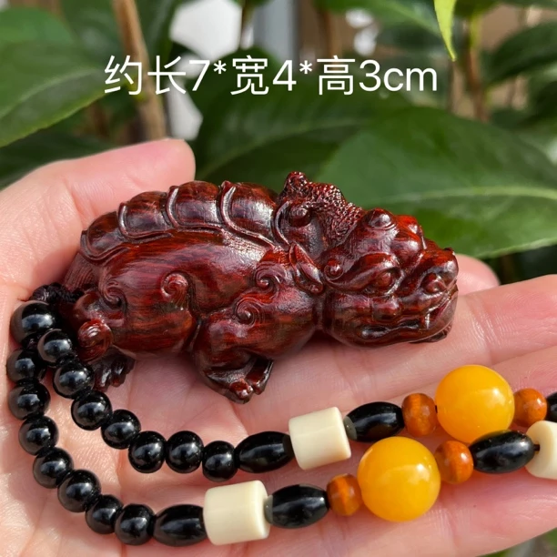 紫檀木手把件男女随身把玩件摆件木雕瑞兽母貔貅红木工艺品紫檀木