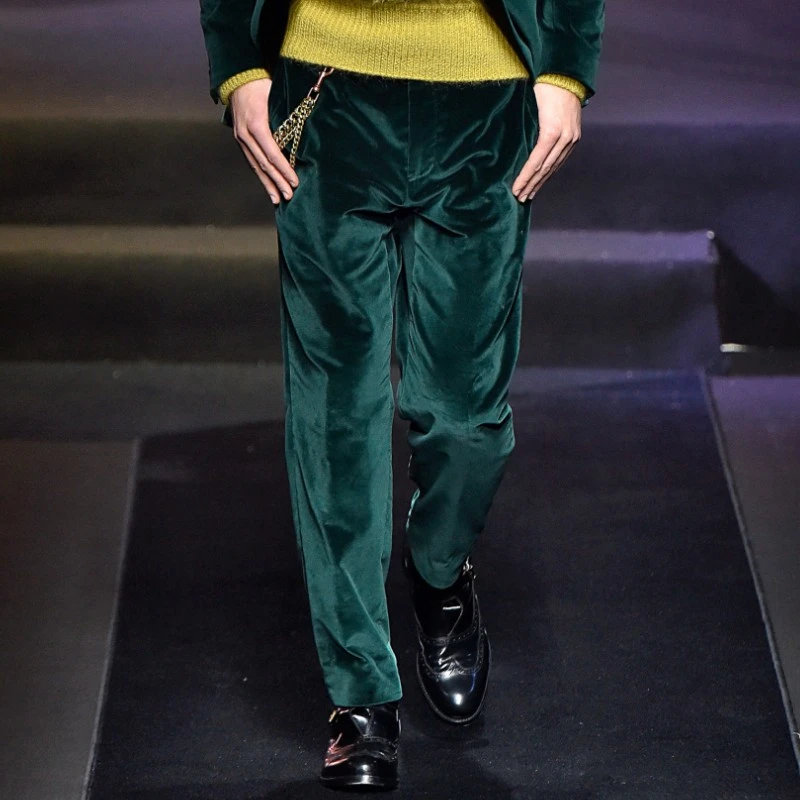 金丝绒秋季直筒宽松秀场厚款2023绅士休闲巴黎男裤男士时尚设计师