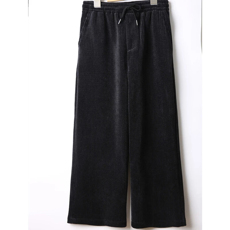 拖地灯芯绒冬款裤腰休闲裤松紧垂感直筒宽松男士阔腿裤加厚雪尼尔