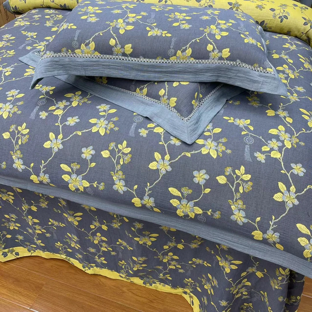 【琳桥P2】特价编号四件套-A类全棉色织提花双层纱加厚加密