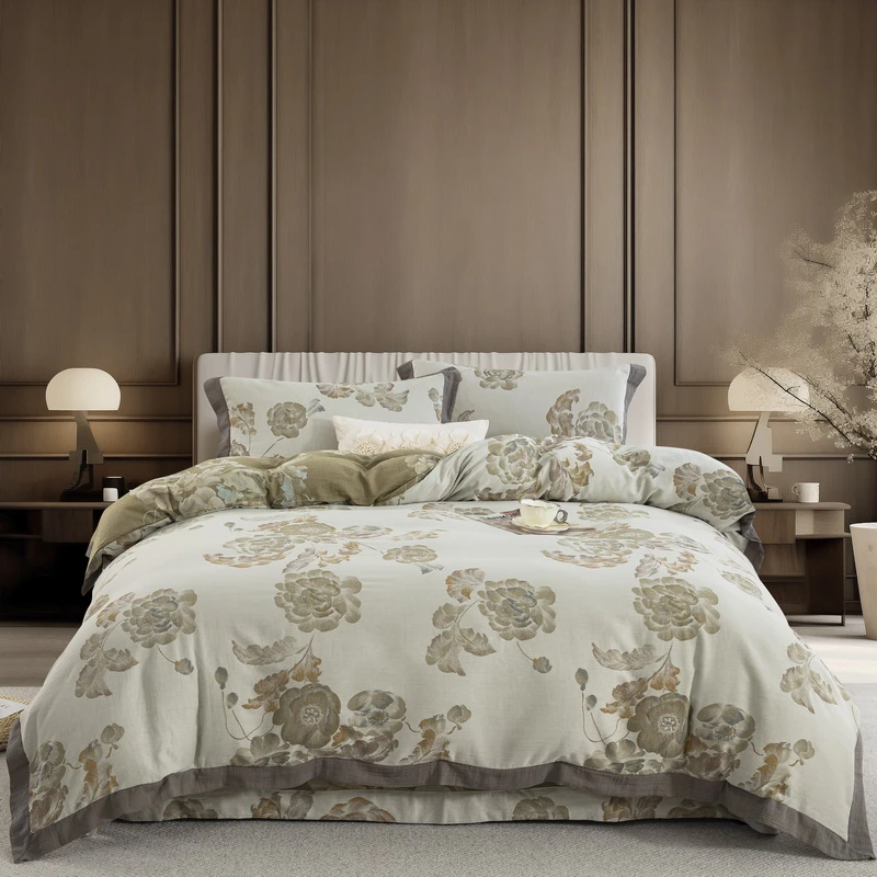 【琳桥优选】-花宴-A类全棉色织提花双层纱四件套蓬松柔软亲肤透气