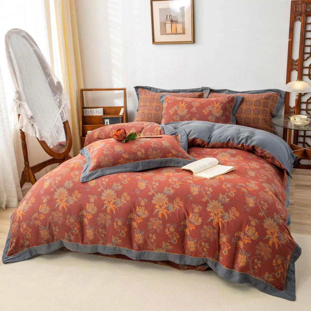 【琳桥B2】孤品编号四件套-A类全棉色织提花双层纱加厚加密