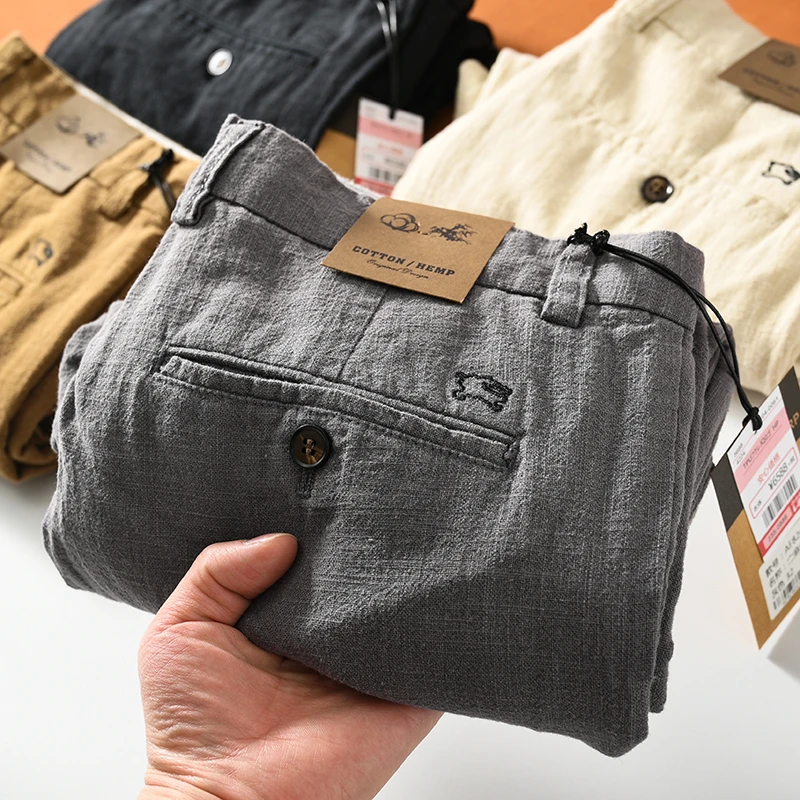 亚麻裤子男夏季薄款透气日系纯色商务休闲棉麻长裤男士麻料直筒裤