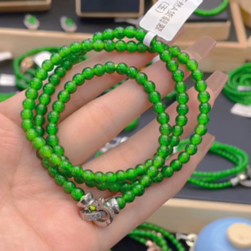 天然A货翡翠卡5长55高冰种黄阳绿项链