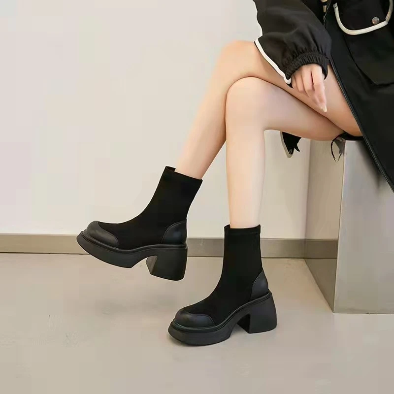 2023新款女鞋显瘦秋季瘦瘦靴马丁靴靴子弹力靴网红百搭时尚秋冬