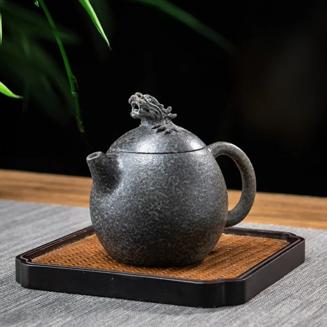 归玉堂纯手工雕刻泡茶壶龙蛋壶天然冰碛岩豹纹手工茶壶家用创意