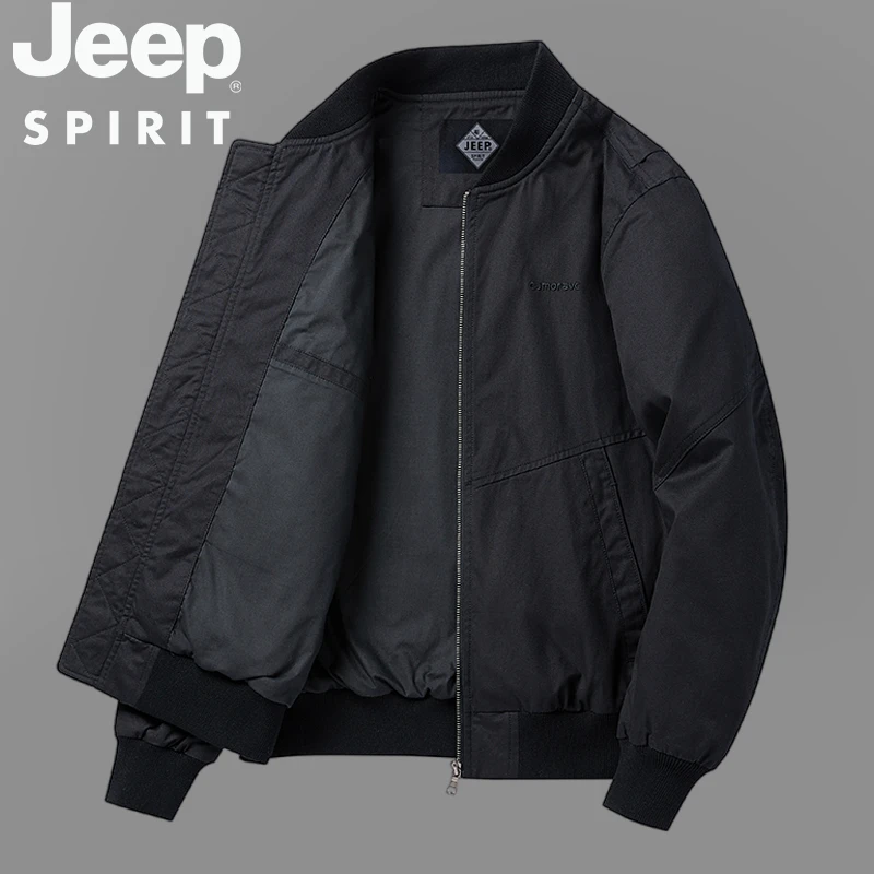JEEPSPIRIT休闲男士棒球服外套春秋季飞行服夹克男款褂子纯棉外衣