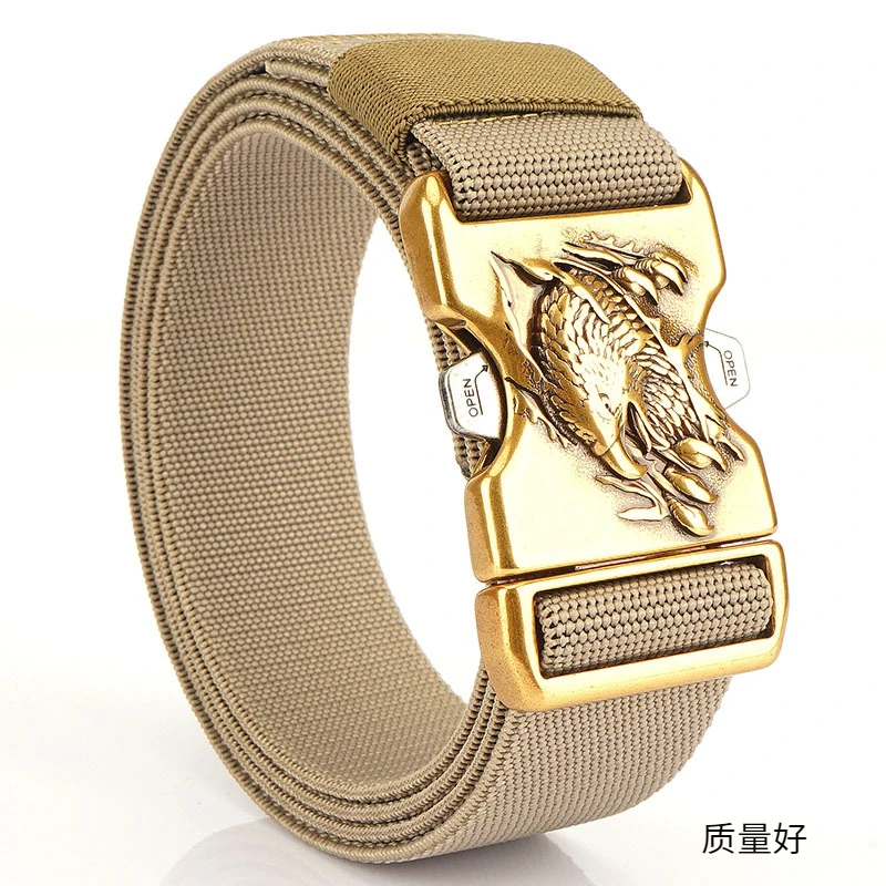 徒狮弹力腰带战术裤带军训皮带大鹰头嘴插扣标男款图案户外休闲风