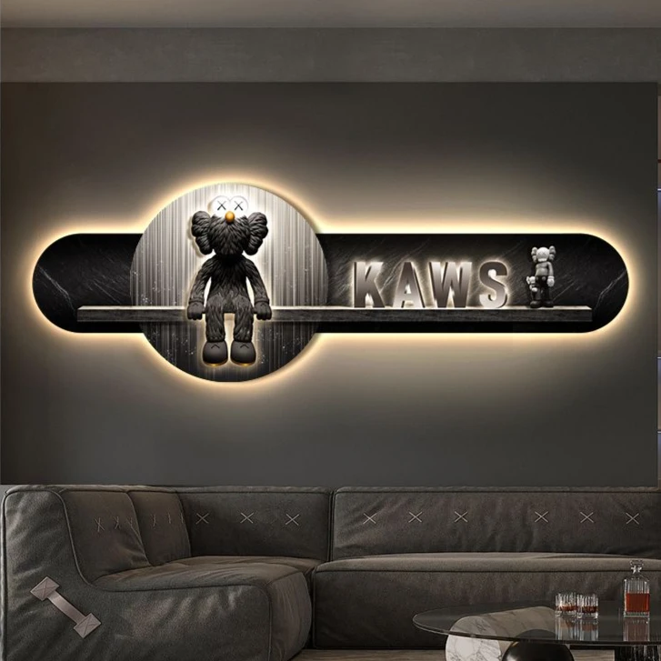 现代简约客厅装饰画艺术kaws暴力熊灯画精雕灯光画沙发背景墙灯画