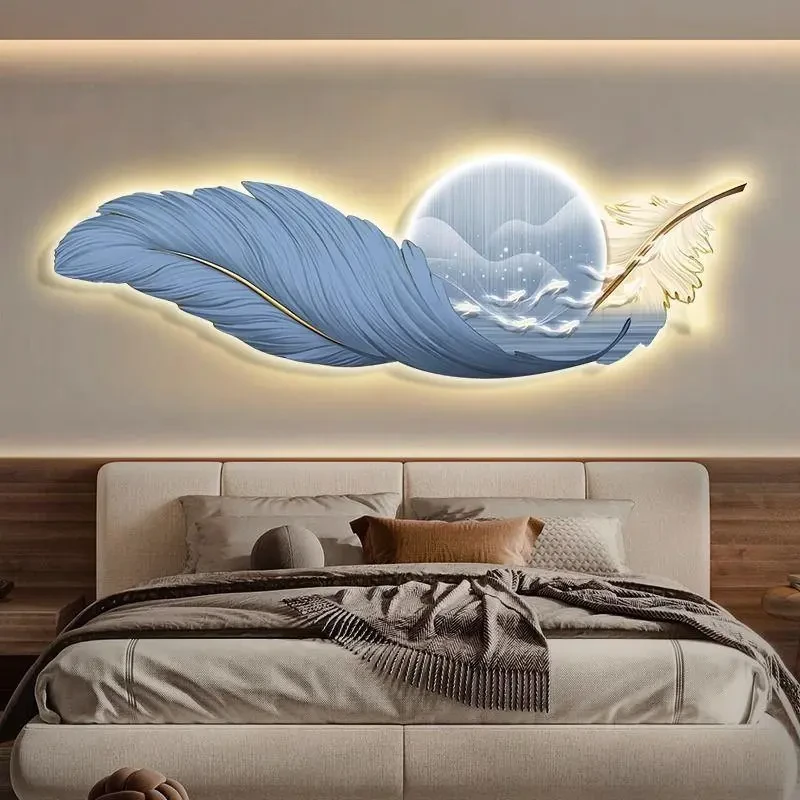 羽毛灯画主卧室装饰画现代轻奢艺术高级感床头背景墙挂画客厅壁画