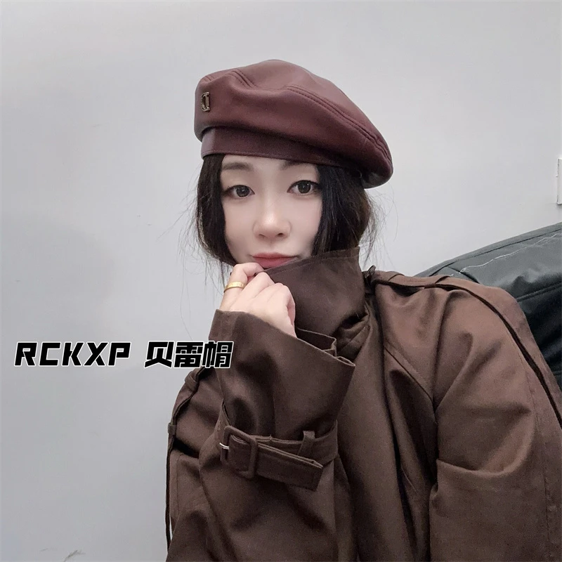 RCKXP~贝雷帽女2025秋季新款平顶画家帽学生气质优雅字母复古帽子