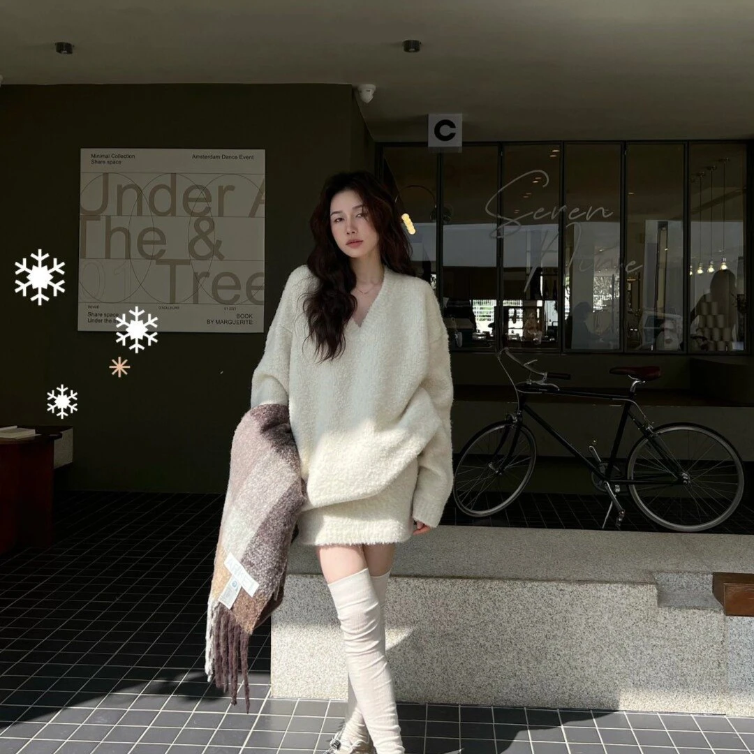 套装女春季2024新款时尚气质慵懒风宽松百搭加厚毛衣半身裙两件套