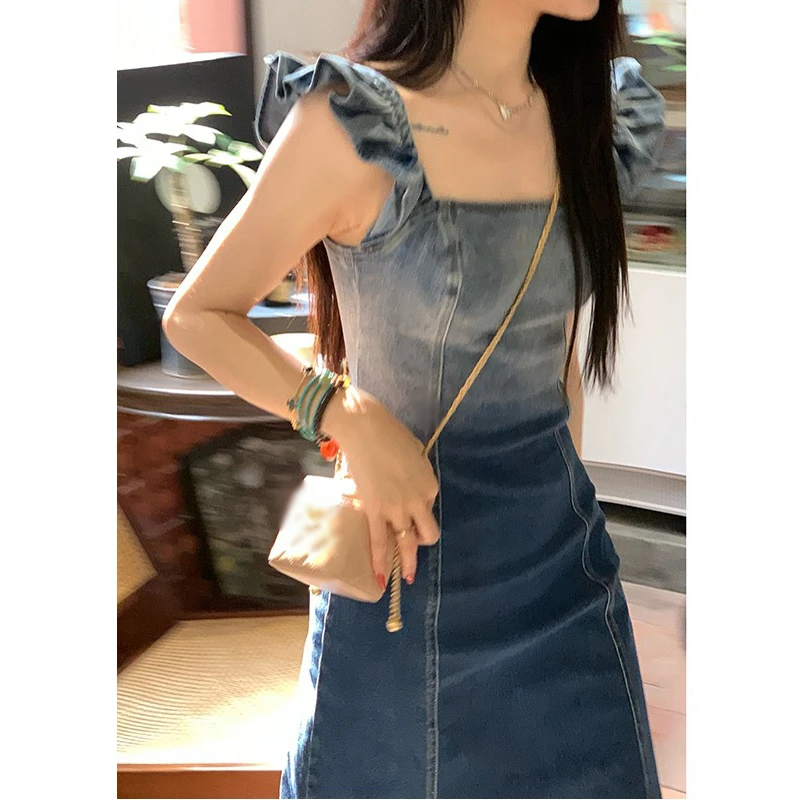 牛仔连衣裙女款法式吊带高级气质夏季新款设计感小众渐变背带裙子