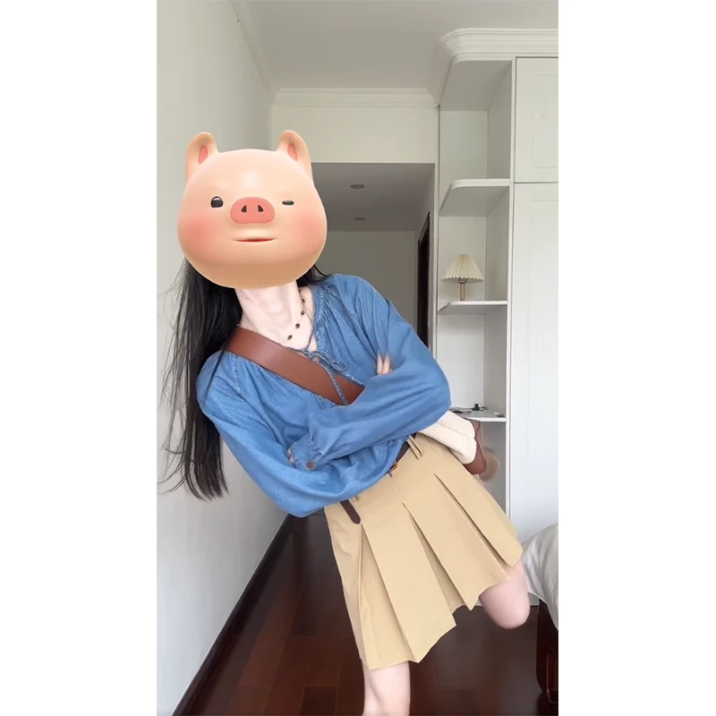 时尚穿搭秋季长袖系带宽松显瘦薄款小众百搭女士上衣韩版百褶短裙