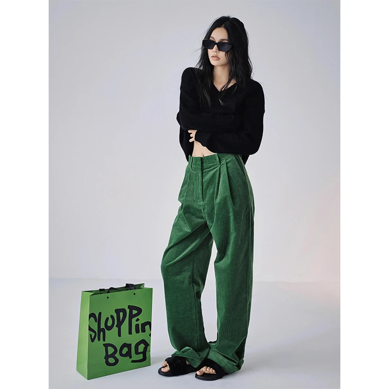 女士秋冬季时尚复古慵懒风设计感休闲针织衫上衣高腰宽松阔腿裤子