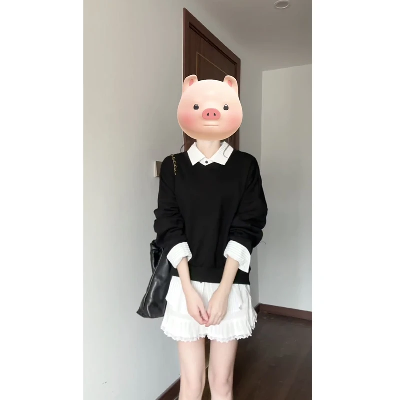 2024新款早秋季时尚设计感学院风韩版长袖卫衣女士上衣高腰短裙