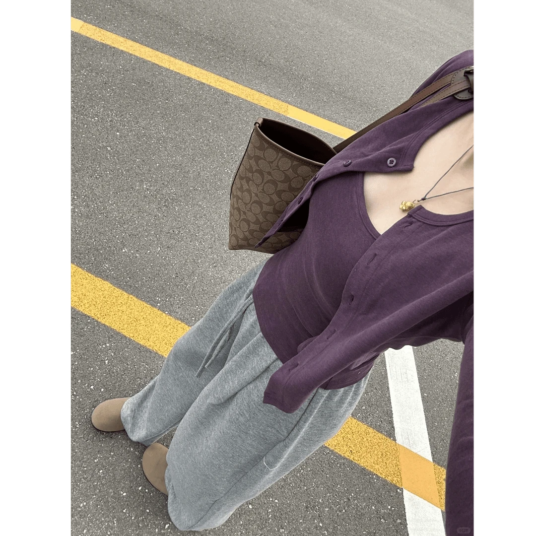 韩系辣妹紫色吊带背心针织开衫小个子短款修身上衣女士秋冬2024年