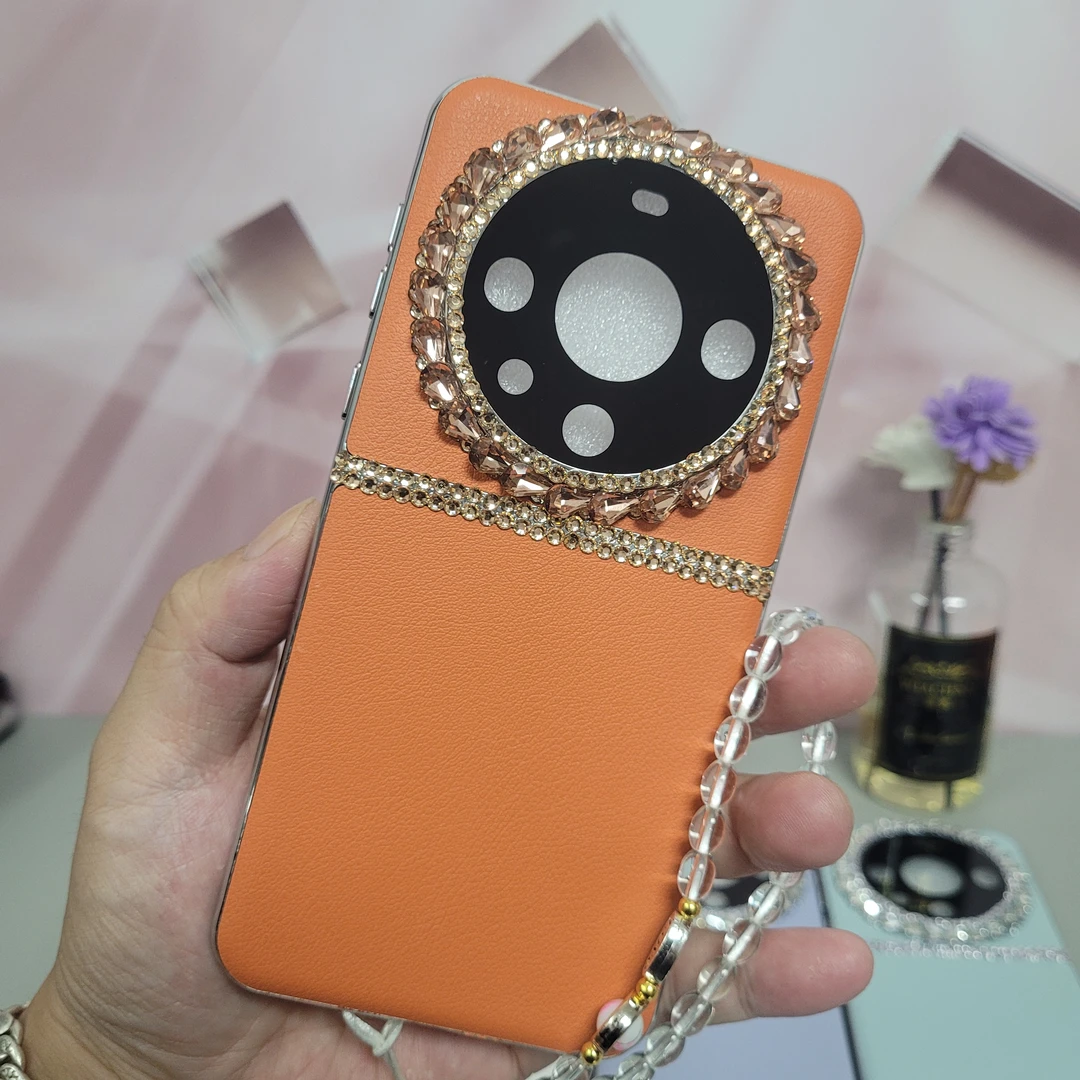 华为 mate60pro手机壳新款素皮镶钻mate60全包防摔高档女款保护壳
