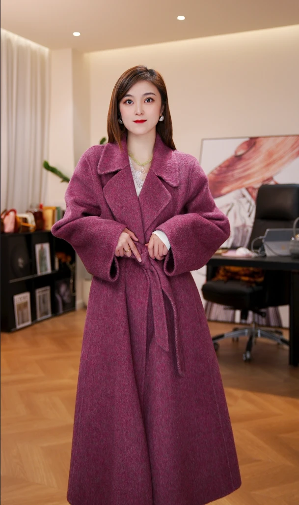 【锦瑟2】2025贵妇高奢桑蚕丝羊毛兔毛长毛加厚高奢经典双面大衣