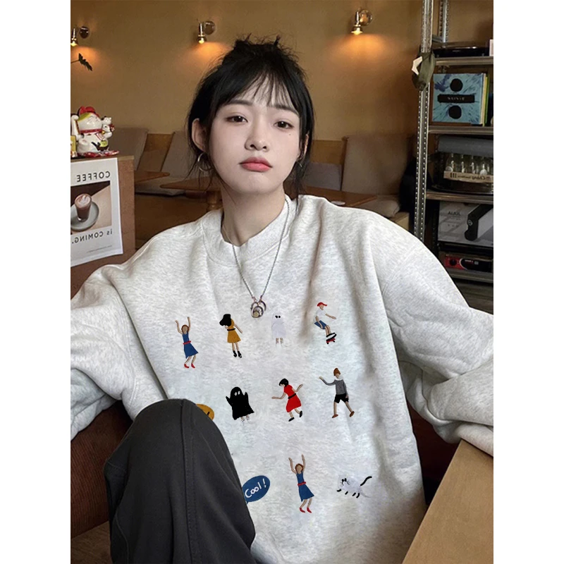 秋季显瘦慵懒风卫衣女圆领薄款印花宽松韩版insol上衣小众设计感