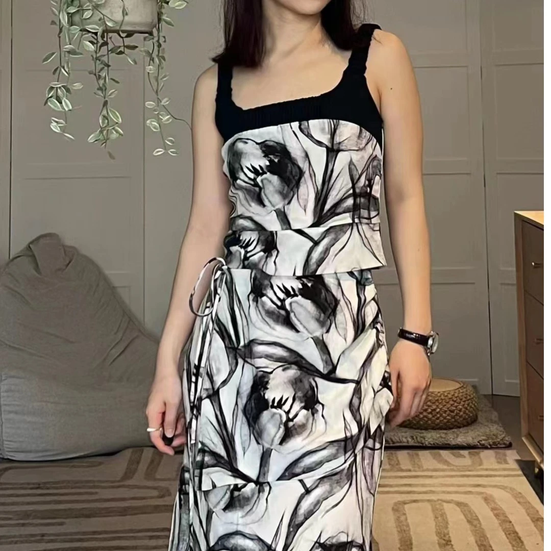 2023夏季新款原创设计烟雨江南系列吊带半裙连衣裙阔腿裤女装显瘦