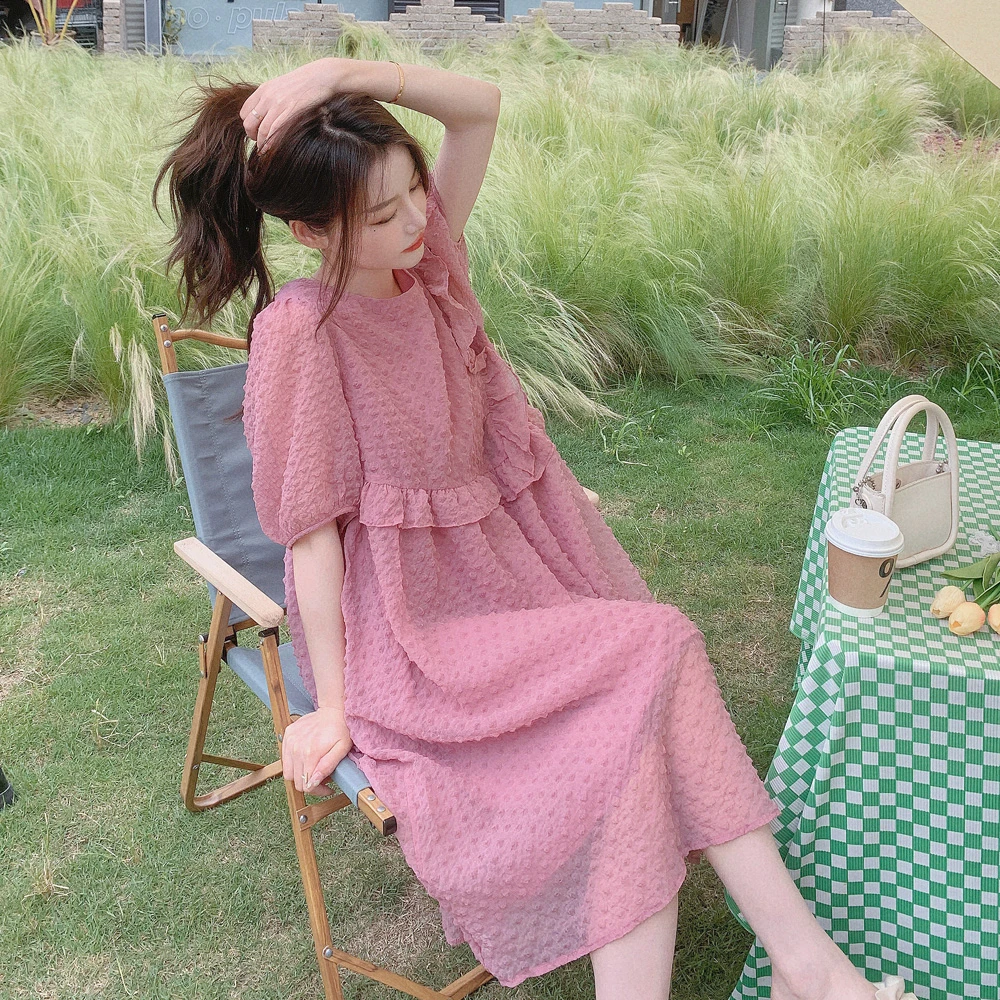 2023夏季新款法式浪漫甜美初恋气质减龄清新温柔泡泡纱舒适连衣裙