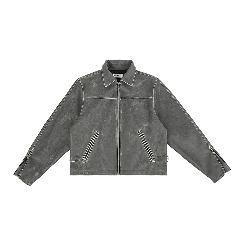 MKSZY  爆裂纹短宽版型 翻领水洗复古做旧羊皮皮衣