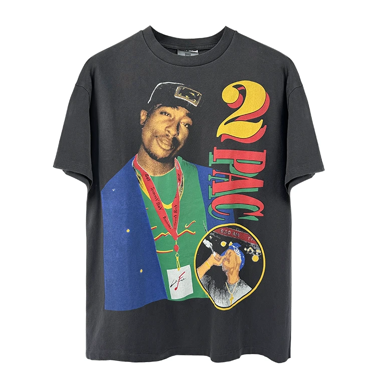 MKSZY 2pac加利福利亚西海岸说唱rap tee水洗复古短袖vintage tee