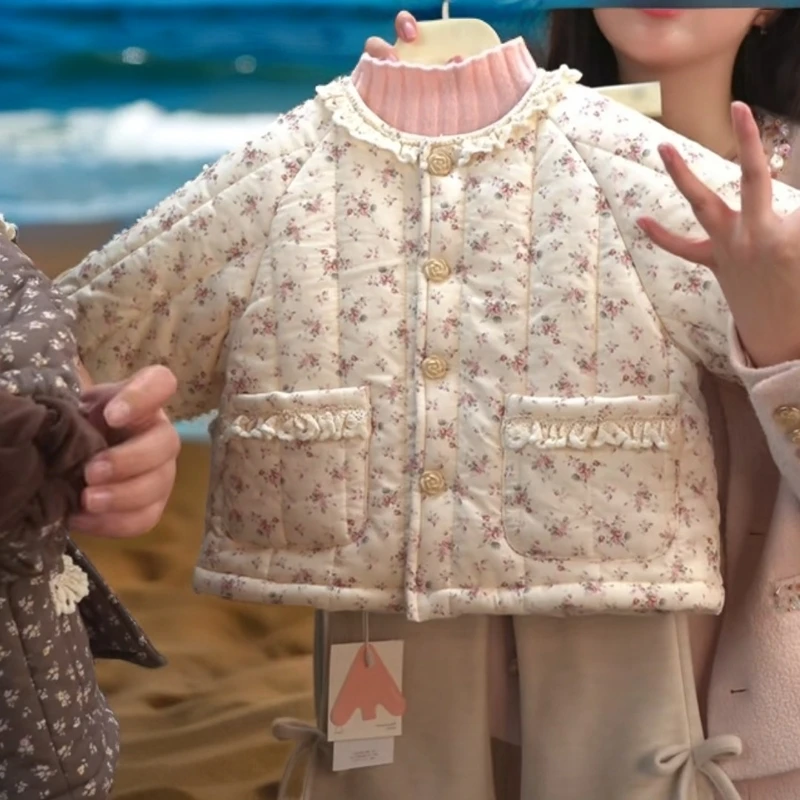 女童棉服2025新款韩系小清新儿童幼儿夹棉外套秋冬装宝宝加绒棉衣