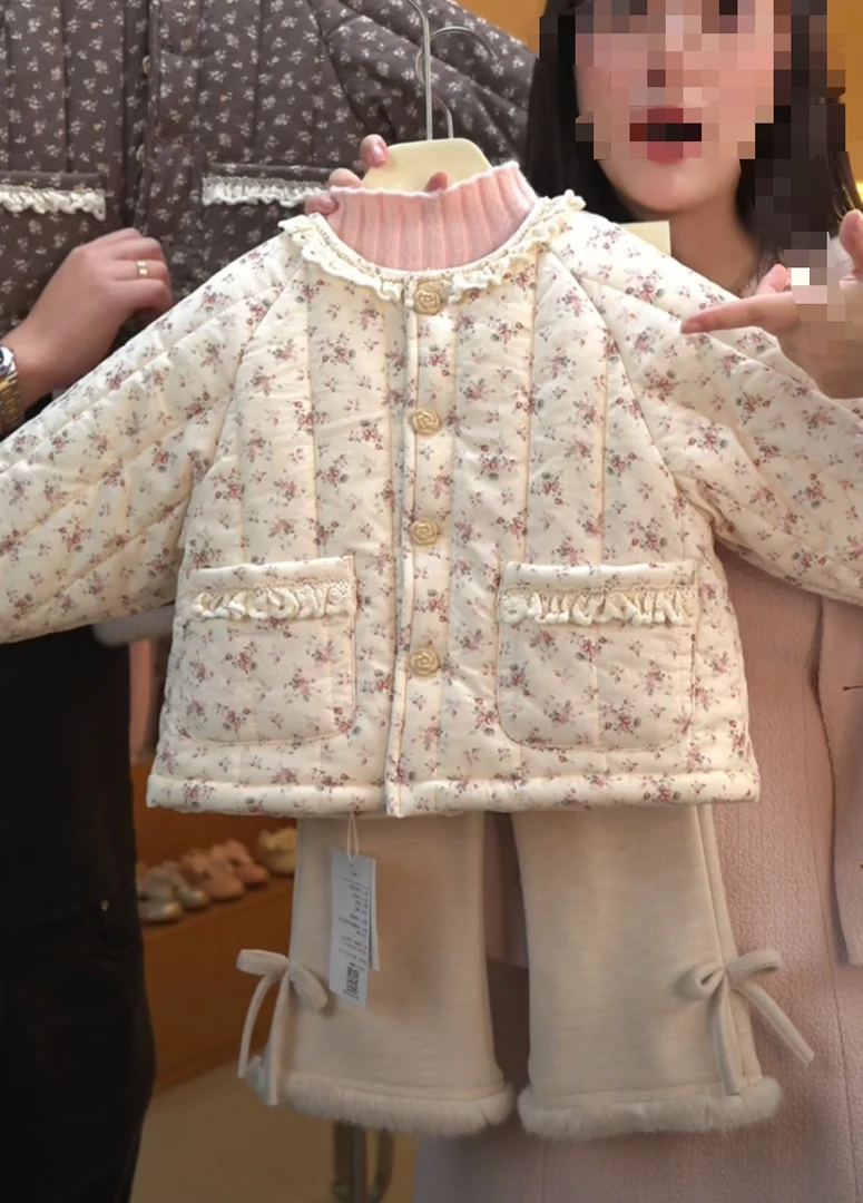 儿童女童碎花棉服2025洋气新款外套保暖棉衣秋冬韩版宝宝棉袄