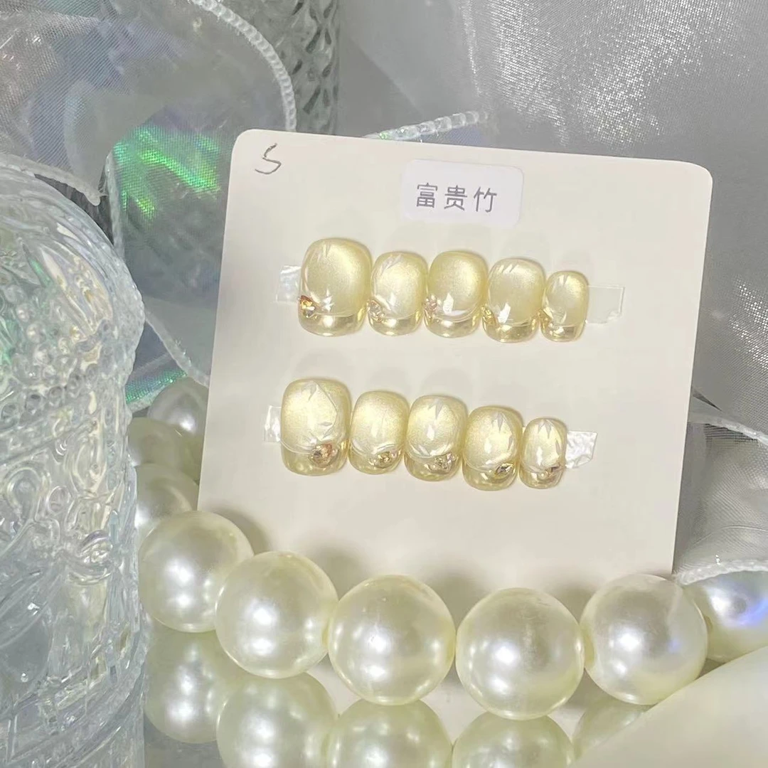 【富贵竹】纯手工猫眼手绘香槟穿戴甲