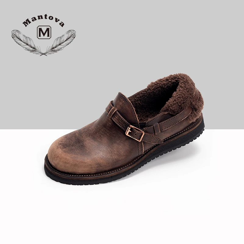 mantova勃肯极光鞋加毛加绒米其林鞋底马皮低帮女鞋皮鞋冬季保暖