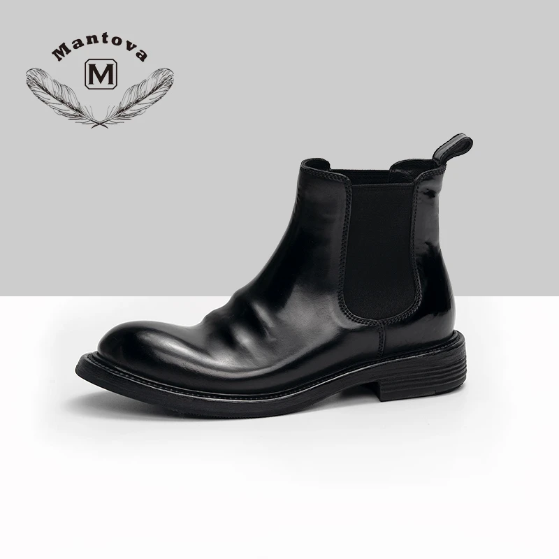 mantova马臀皮切尔西靴手工女鞋秋冬新款马丁靴女复古短筒靴厚底