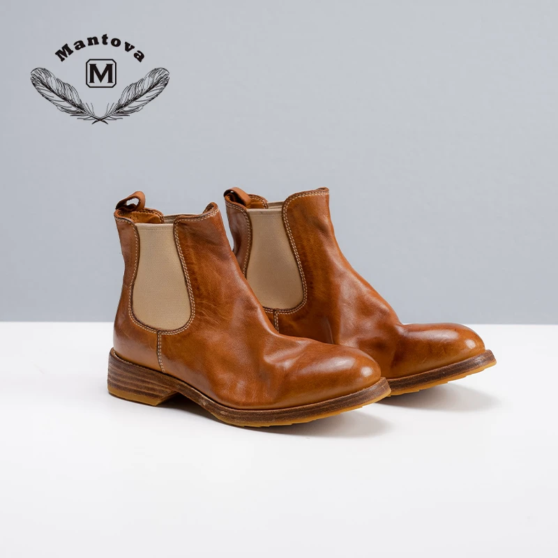 mantova秋季马丁靴女真皮切尔西靴手工女鞋马皮百搭马皮女鞋真皮