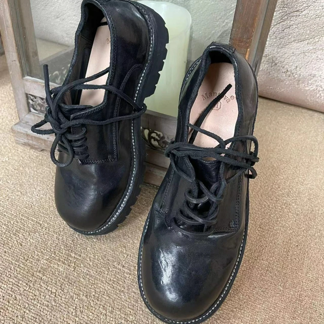 Mantova马皮小皮鞋休闲单鞋手工女鞋低帮厚底圆头真皮