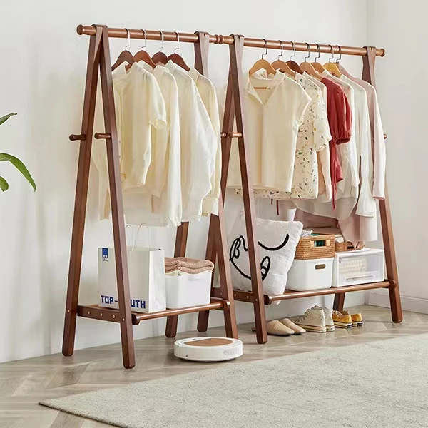 实木衣帽架落地卧室挂衣服架子落地挂衣架简约衣架