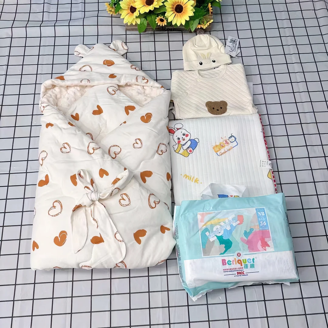 新生婴儿【入院待产包五件套】秋冬季款宝宝外出防风纯棉保暖包被