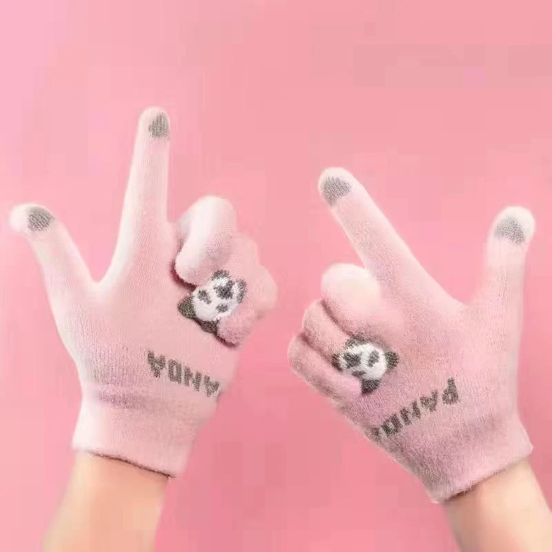 冬天分指触屏手套可爱加厚加绒保暖手套学生防寒防冻韩版骑行手套