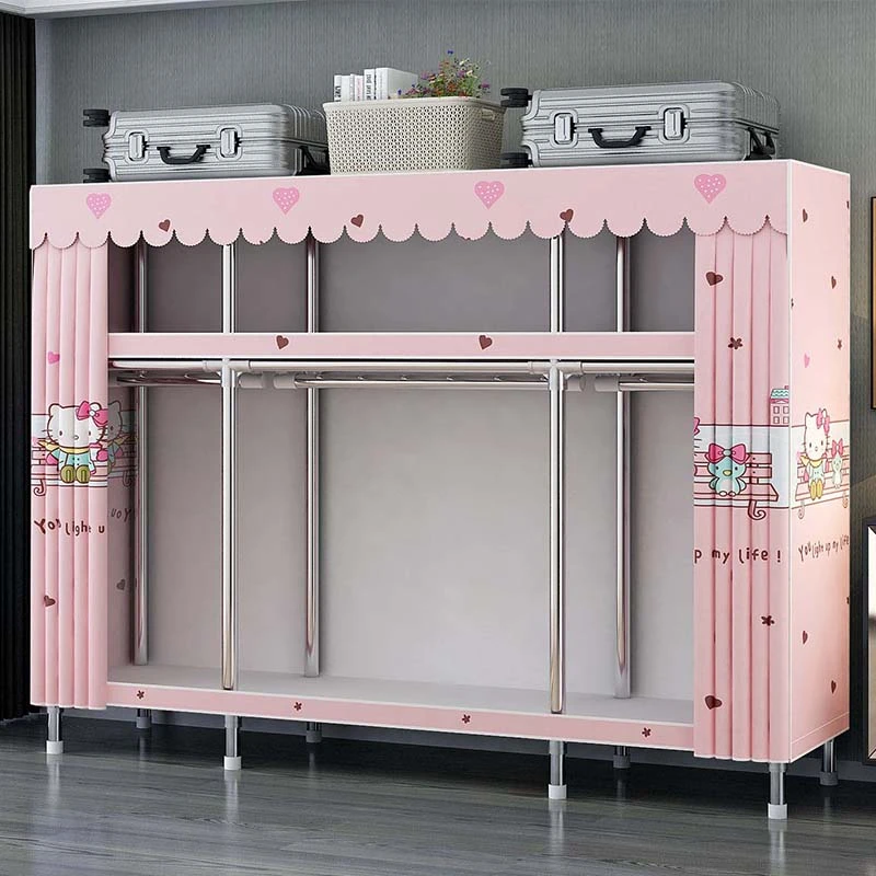 布衣柜全钢架加粗加厚家用卧室出租房简易衣柜结实耐用组装高承重