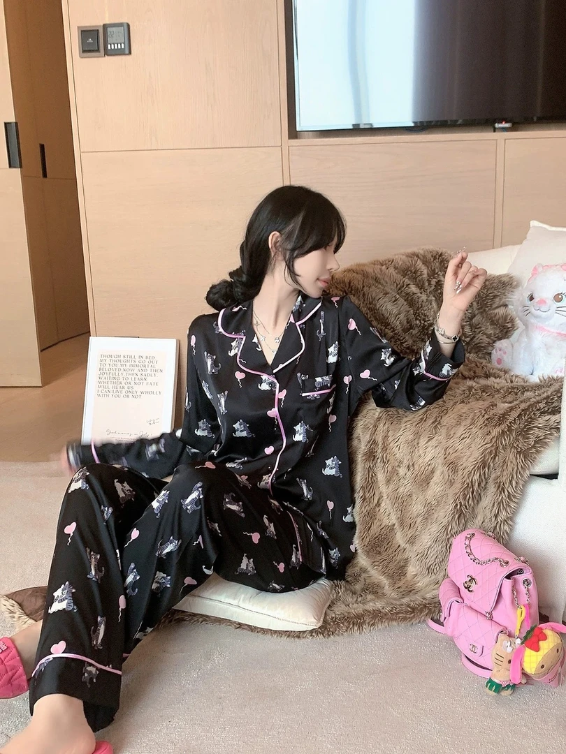 网红主播睡裙睡衣家居服套装休闲睡衣女套装大码长袖春秋季女士