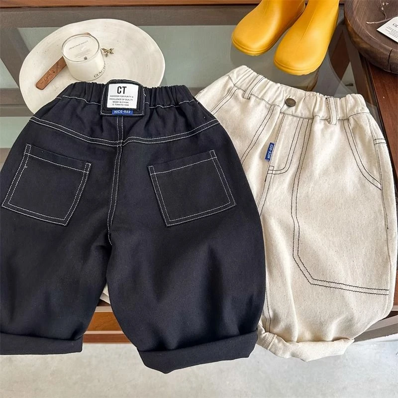 儿童长裤2023秋新款男女童纯色宽松休闲裤宝宝百搭外穿棉布工装裤