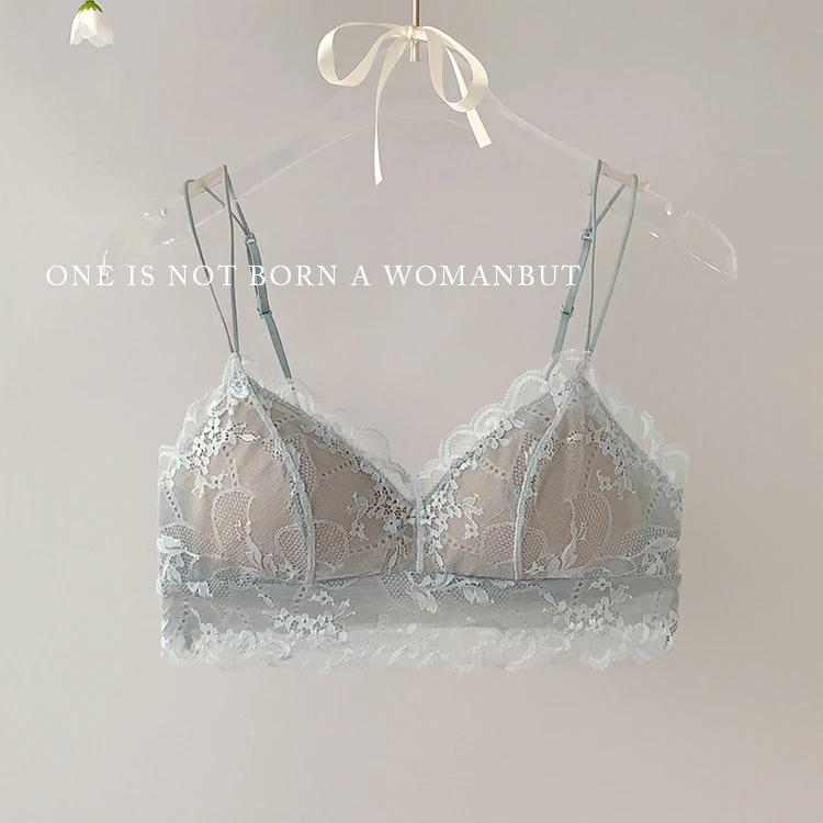 法式性感内衣女薄款大胸显小无钢圈少女文胸夏蕾丝胸罩套装19W127