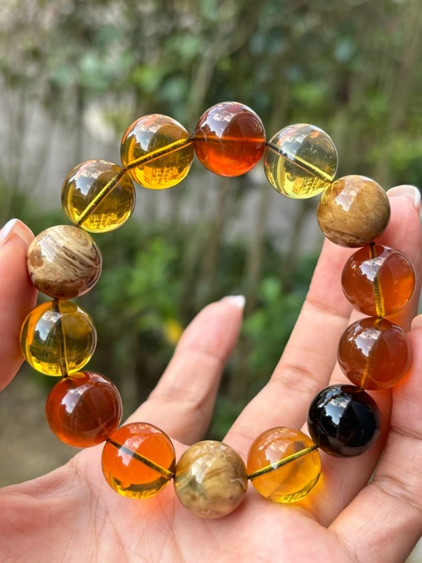 缅甸琥珀精品多宝手串，珀种丰富