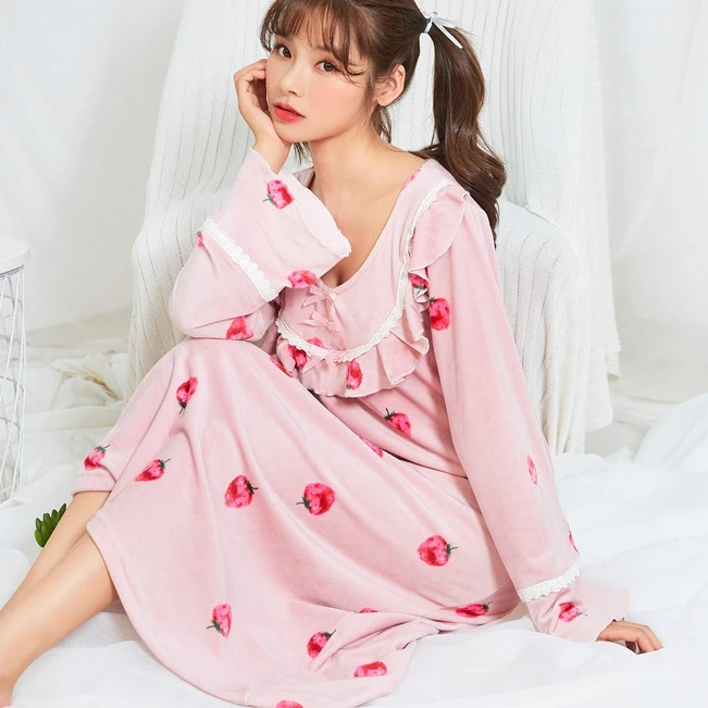 450款海岛绒双面绒亲肤细腻连衣裙家居服睡裙